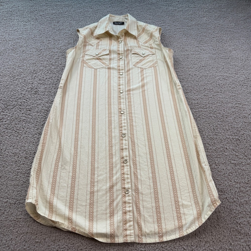 Wrangler Retro Womens Small Sleeveless Western Pearl Snap Striped Shirt Dress